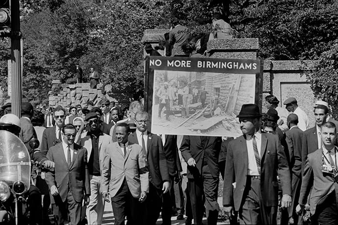 People march in memory of the four girls killed in the bombing of the 16th Street Baptist Church in Birmingham, Ala. The march was sponsored by the Congress of Racial Equality and was held in Washington, D.C., in 1963. Photo by Thomas J. O'Halloran, U.S. News and World Report Magazine Photograph Collection/Library of Congress.