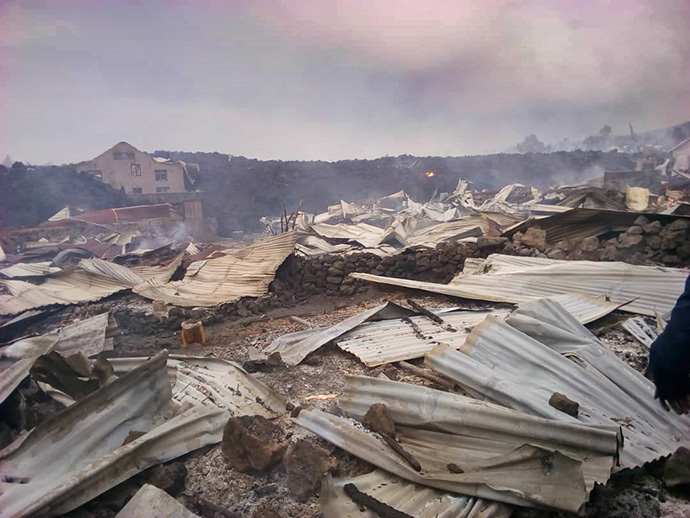 Majengo United Methodist Church in Goma, Congo, was destroyed in the eruption of the Mount Nyiragongo volcano. Photo by Philippe Kituka Lolonga, UM News.