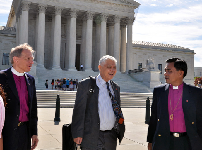 (From left) United Methodist Bishops John Schol, Daniel C. Arichea Jr. and Rodolfo Juan traveled to Washington in May 2010 to lobby for action on human rights abuses in the Philippines. File photo by Melissa Lauber, UM News.