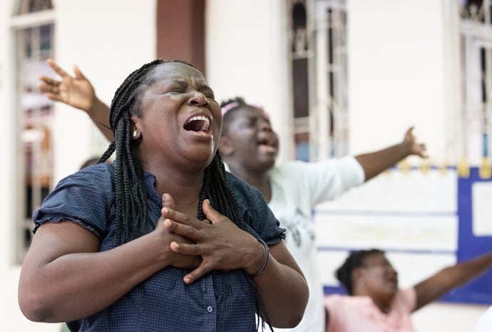 Haitian migrants celebrate the resurrection of Jesus on Easter Sunday at Seventh Baptist Church in Tapachula, Mexico. Photo by Mike DuBose, UM News.