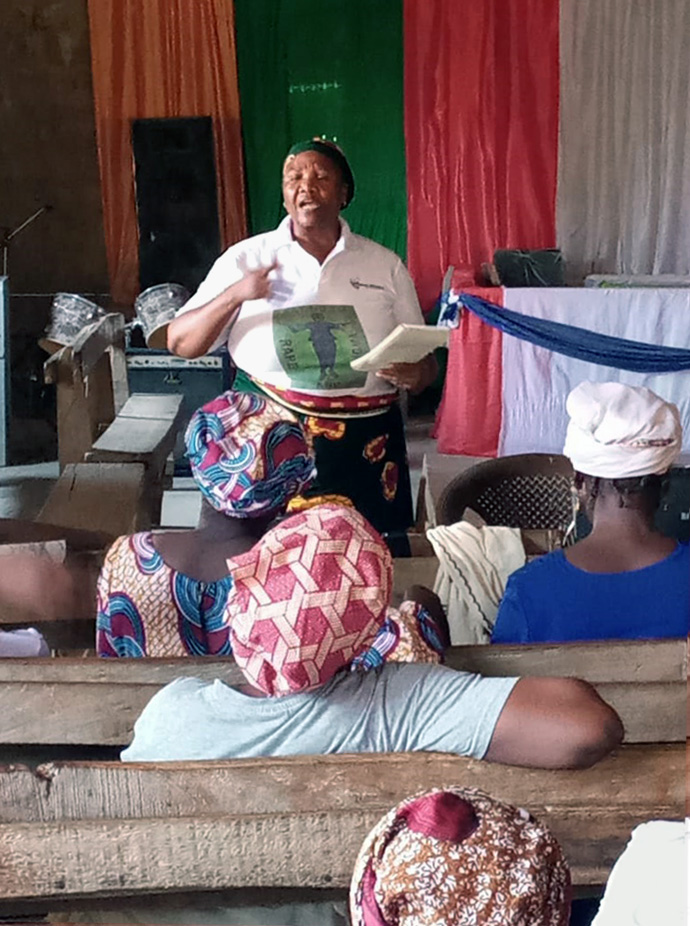 Doris Adamu Jenis leads a Triumph Over Trauma session at Madaki United Methodist Church in Gombe. Those attending are members of the women’s fellowship. Jenis recently set up her own nongovernmental organization, Triumph Over Trauma and Stigma Initiative, after receiving training from Harper Hill Global. Photo by Rahila Jenis Kureh, a facilitator of Triumph Over Trauma.