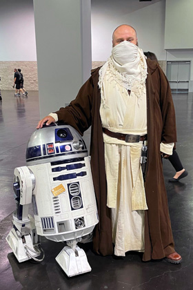 The Rev. D.G. Hollums, aka Obi-Wan Kenobi, poses with R2-D2. Photo courtesy of the Rev. D.G. Hollums.