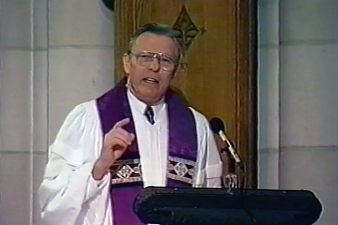 Bishop Thomas B. Stockton delivers his sermon, "Sent Where We Do Not Want to Go," at Duke University Chapel in Durham, N.C., on Feb. 25, 1996. Bishop Stockton passed away Oct. 18. Screengrab courtesy of Duke University Chapel by UM News.