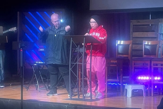 Ruth Hsieh offers a prayer at the Feb. 8 meeting of Fresh Expressions, an effort for church revitalization that is part of United Methodist Discipleship Ministries, that met in Charlotte, N.C. Photo by Jim Patterson, UM News.