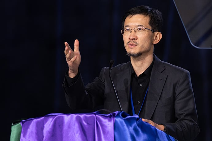 Bishop Eduard Khegay of the Eurasia Area expresses his gratitude to The United Methodist Church after delegates to the denomination’s United Methodist General Conference voted to allow the four conferences that he oversees to leave the denomination. Photo by Mike DuBose, UM News.