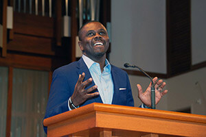 A young family attends St. Luke Community United Methodist Church in Dallas in February. Founded in 1933, the large, predominantly Black but diverse congregation gathers for traditional and contemporary worship services, small groups and social justice ministries. Photo courtesy of St. Luke Community United Methodist Church. 